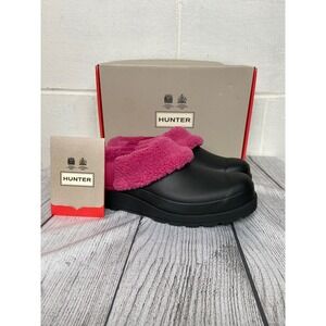 Hunter Play Sherpa Insulated Clogs - Black Pink -‎ Comfortable Mules US 6